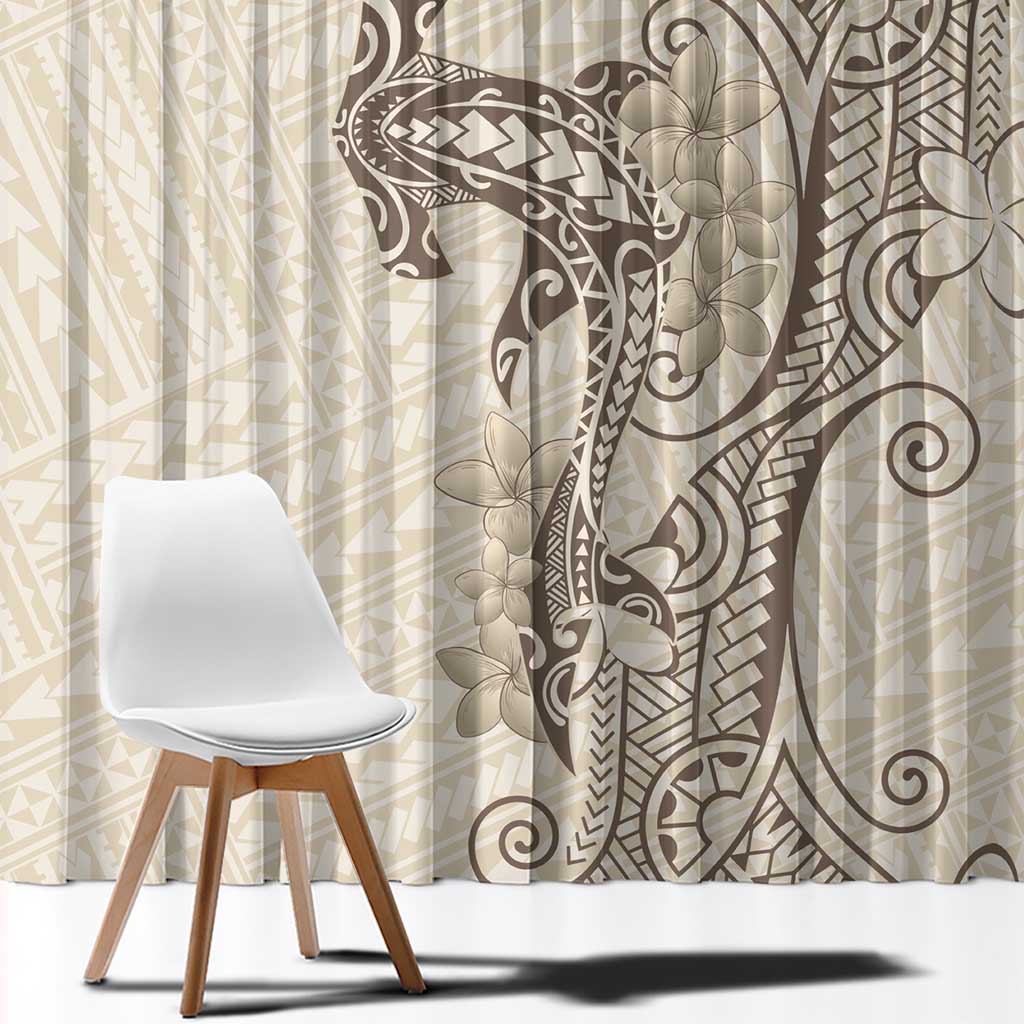 Beige Hawaii Window Curtain Hammerhead Shark Tattoo Curve Polynesian - Polynesian Pride