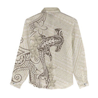 Beige Hawaii Women Casual Shirt Hammerhead Shark Tattoo Curve Polynesian - Polynesian Pride