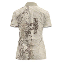 Beige Hawaii Women Polo Shirt Hammerhead Shark Tattoo Curve Polynesian - Polynesian Pride