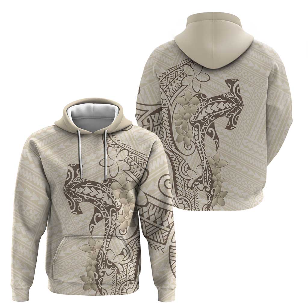 Beige Hawaii Zip Hoodie Hammerhead Shark Tattoo Curve Polynesian - Polynesian Pride