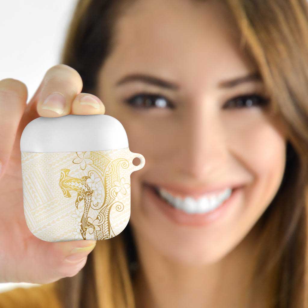Gold and White Hawaii AirPods Case Hammerhead Shark Tattoo Curve Polynesian - Polynesian Pride