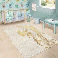 Gold and White Hawaii Area Rug Hammerhead Shark Tattoo Curve Polynesian - Polynesian Pride