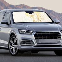 Gold and White Hawaii Auto Sun Shade Hammerhead Shark Tattoo Curve Polynesian - Polynesian Pride