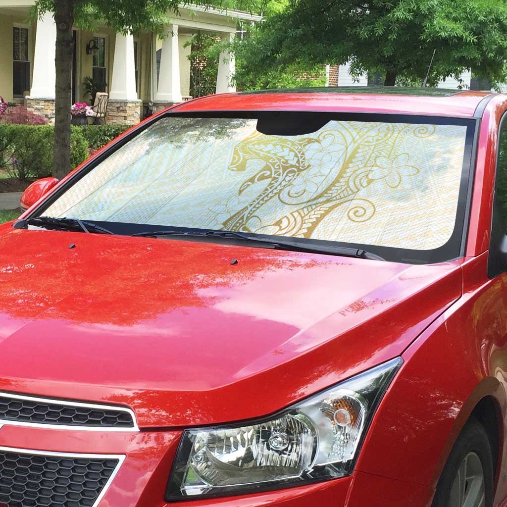 Gold and White Hawaii Auto Sun Shade Hammerhead Shark Tattoo Curve Polynesian - Polynesian Pride