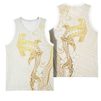 Gold and White Hawaii Basketball Jersey Hammerhead Shark Tattoo Curve Polynesian - Polynesian Pride