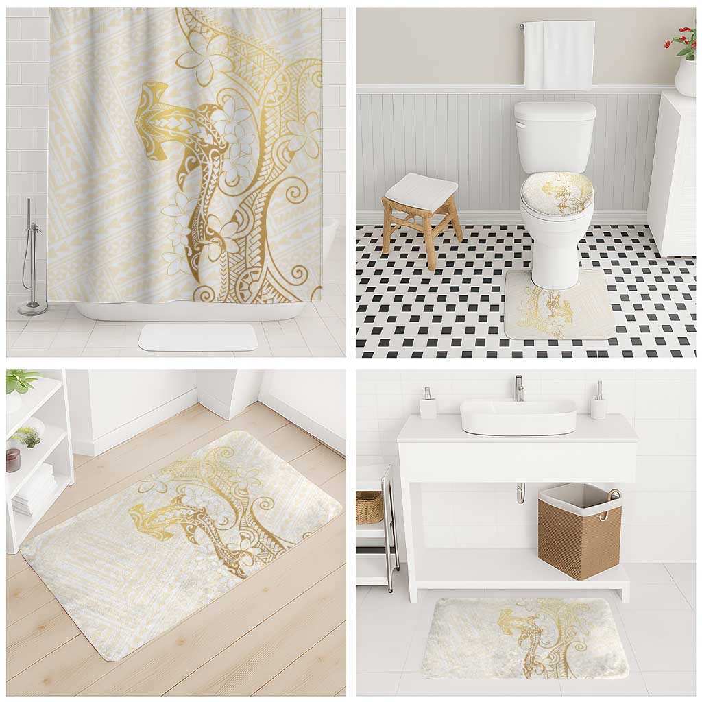 Gold and White Hawaii Bathroom Set Hammerhead Shark Tattoo Curve Polynesian - Polynesian Pride