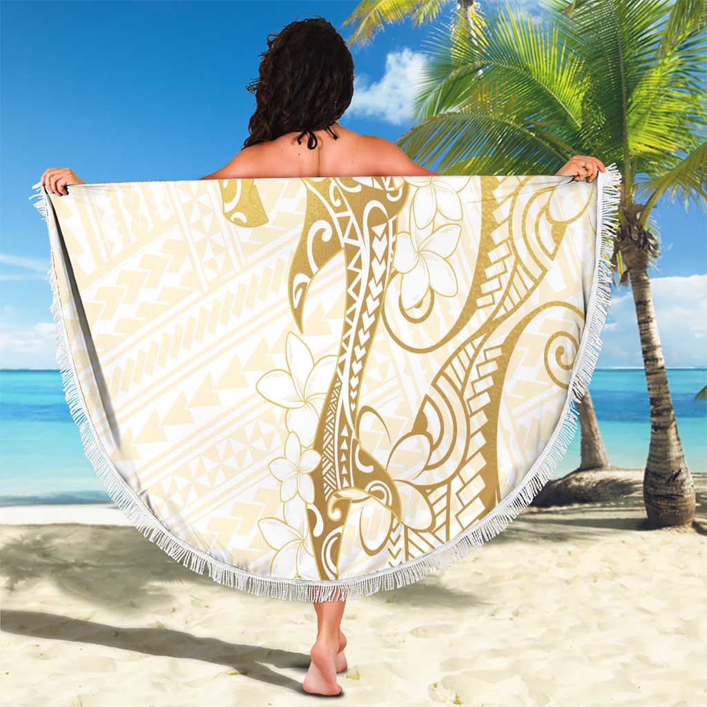 Gold and White Hawaii Beach Blanket Hammerhead Shark Tattoo Curve Polynesian - Polynesian Pride