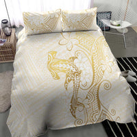 Gold and White Hawaii Bedding Set Hammerhead Shark Tattoo Curve Polynesian - Polynesian Pride