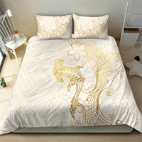 Gold and White Hawaii Bedding Set Hammerhead Shark Tattoo Curve Polynesian - Polynesian Pride