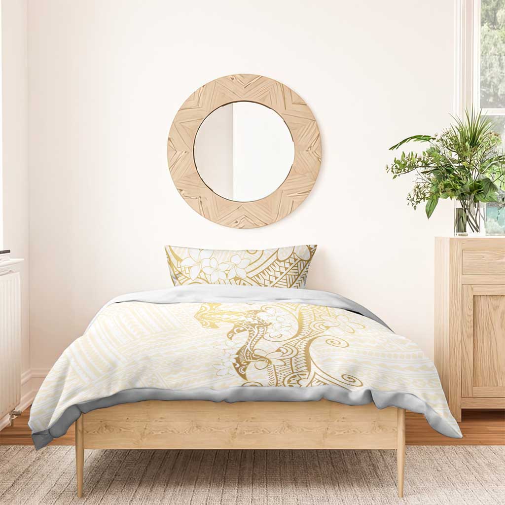 Gold and White Hawaii Bedding Set Hammerhead Shark Tattoo Curve Polynesian - Polynesian Pride