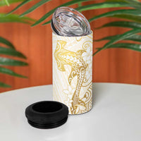 Gold and White Hawaii 4 in 1 Can Cooler Tumbler Hammerhead Shark Tattoo Curve Polynesian - Polynesian Pride