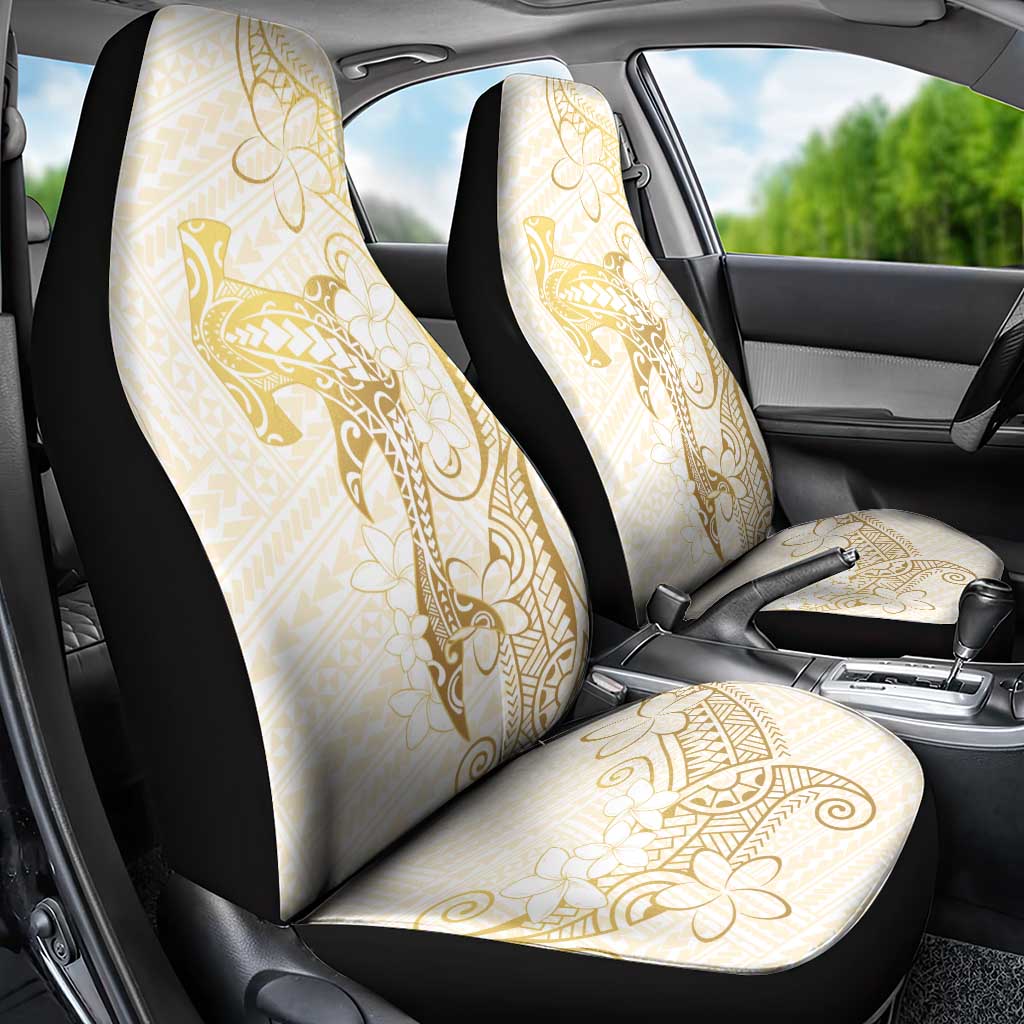 Gold and White Hawaii Car Seat Cover Hammerhead Shark Tattoo Curve Polynesian - Polynesian Pride