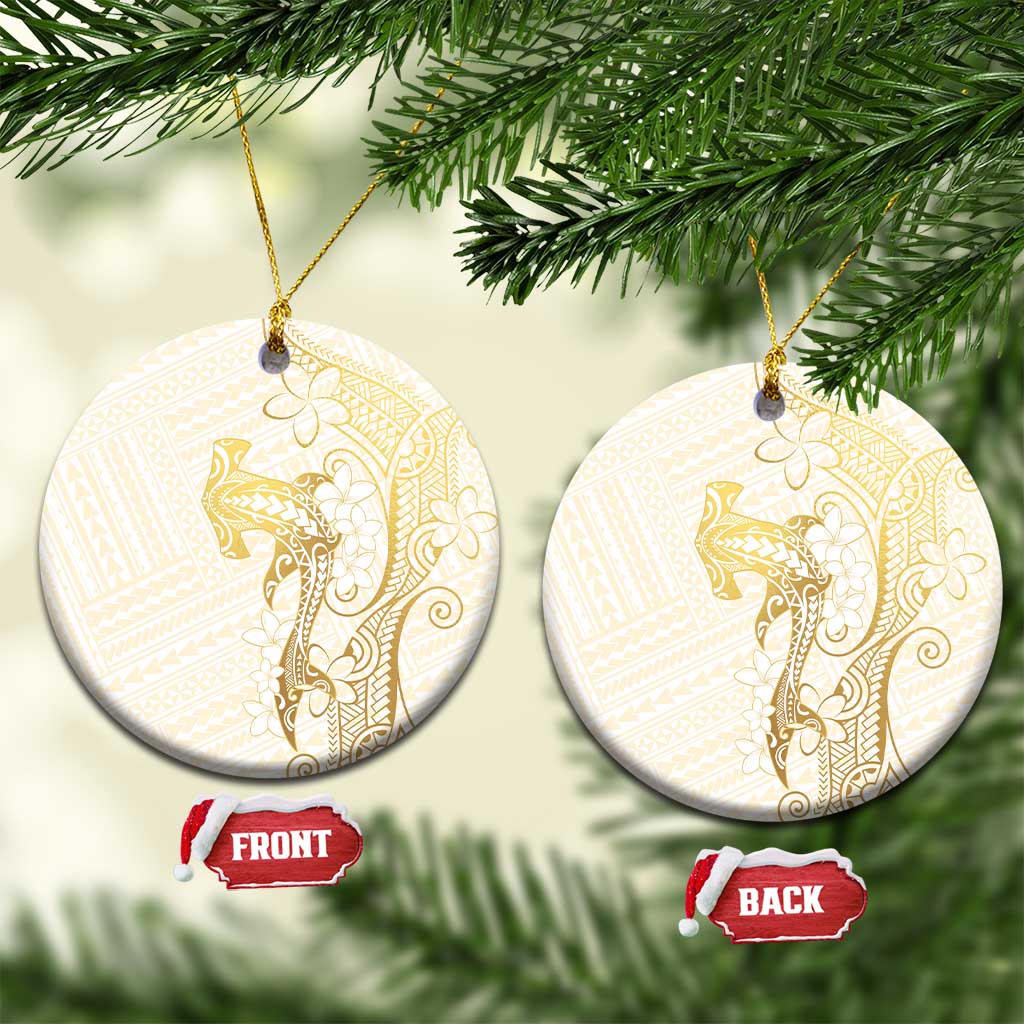 Gold and White Hawaii Ceramic Ornament Hammerhead Shark Tattoo Curve Polynesian - Polynesian Pride