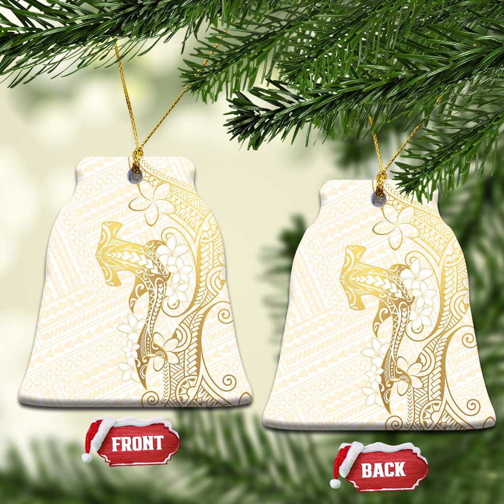 Gold and White Hawaii Ceramic Ornament Hammerhead Shark Tattoo Curve Polynesian - Polynesian Pride