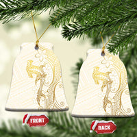 Gold and White Hawaii Ceramic Ornament Hammerhead Shark Tattoo Curve Polynesian - Polynesian Pride