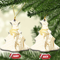 Gold and White Hawaii Ceramic Ornament Hammerhead Shark Tattoo Curve Polynesian - Polynesian Pride