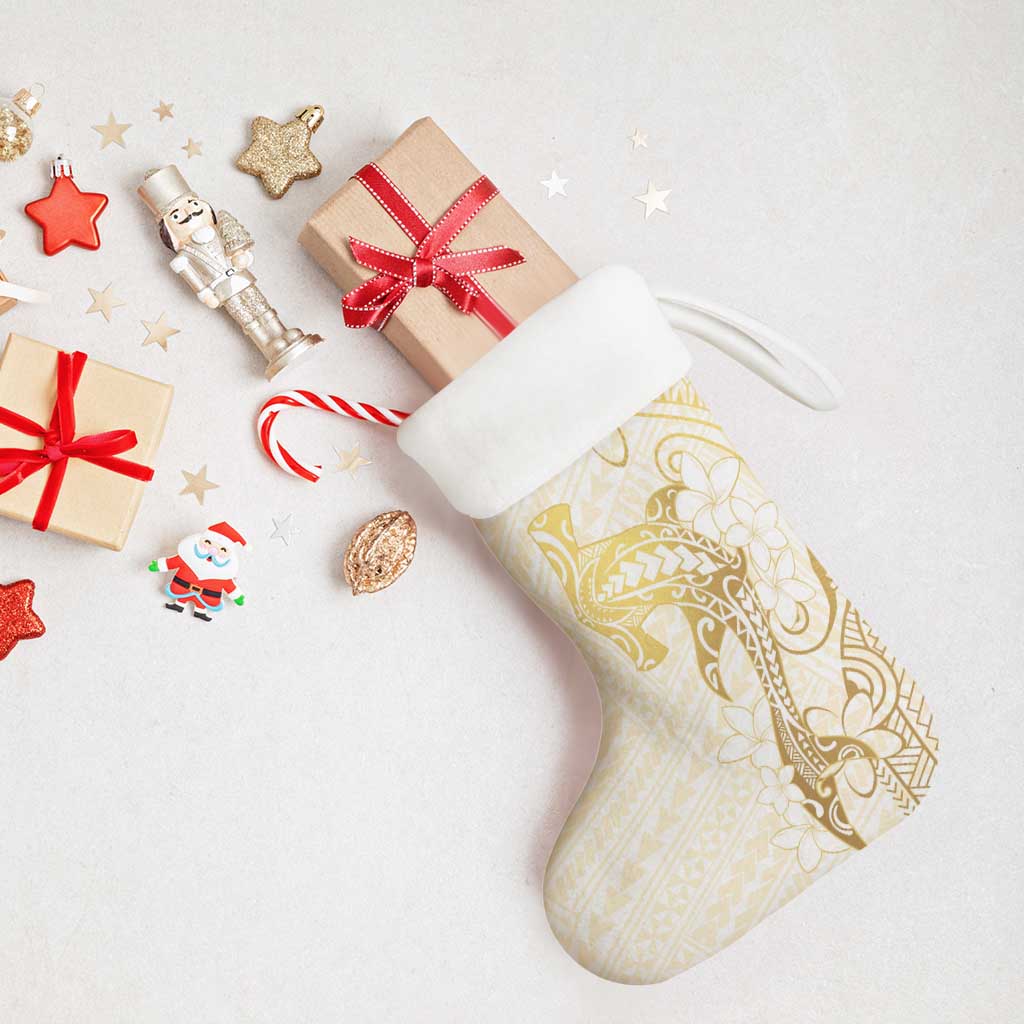 Gold and White Hawaii Christmas Stocking Hammerhead Shark Tattoo Curve Polynesian - Polynesian Pride