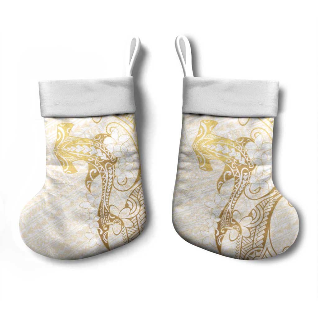 Gold and White Hawaii Christmas Stocking Hammerhead Shark Tattoo Curve Polynesian - Polynesian Pride