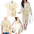 Gold and White Hawaii Family Matching Off The Shoulder Long Sleeve Dress and Hawaiian Shirt Hammerhead Shark Tattoo Curve Polynesian - Polynesian Pride