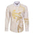 Gold and White Hawaii Family Matching Off The Shoulder Long Sleeve Dress and Hawaiian Shirt Hammerhead Shark Tattoo Curve Polynesian - Polynesian Pride