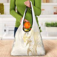 Gold and White Hawaii Grocery Bag Hammerhead Shark Tattoo Curve Polynesian - Polynesian Pride