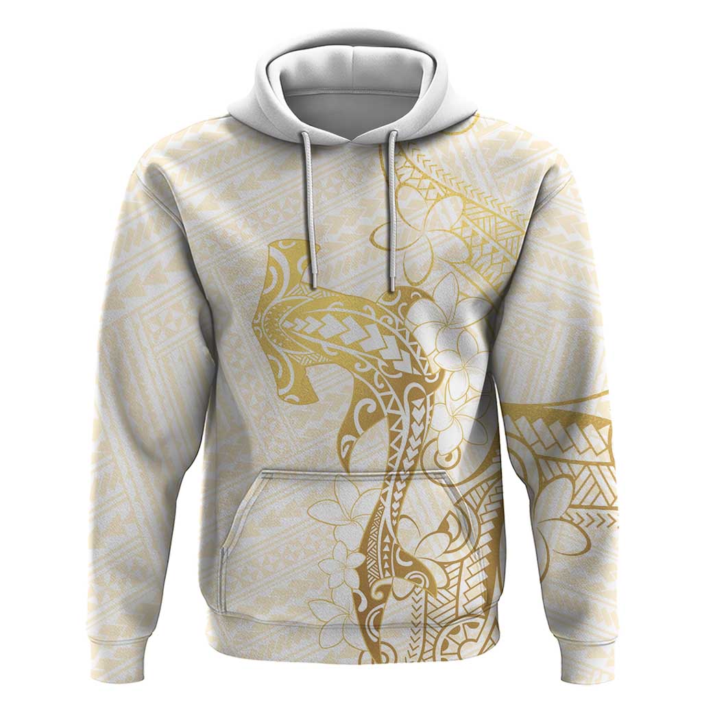 Gold and White Hawaii Hoodie Hammerhead Shark Tattoo Curve Polynesian - Polynesian Pride