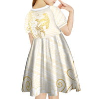 Gold and White Hawaii Kid Short Sleeve Dress Hammerhead Shark Tattoo Curve Polynesian - Polynesian Pride