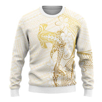 Gold and White Hawaii Ugly Christmas Sweater Hammerhead Shark Tattoo Curve Polynesian - Polynesian Pride