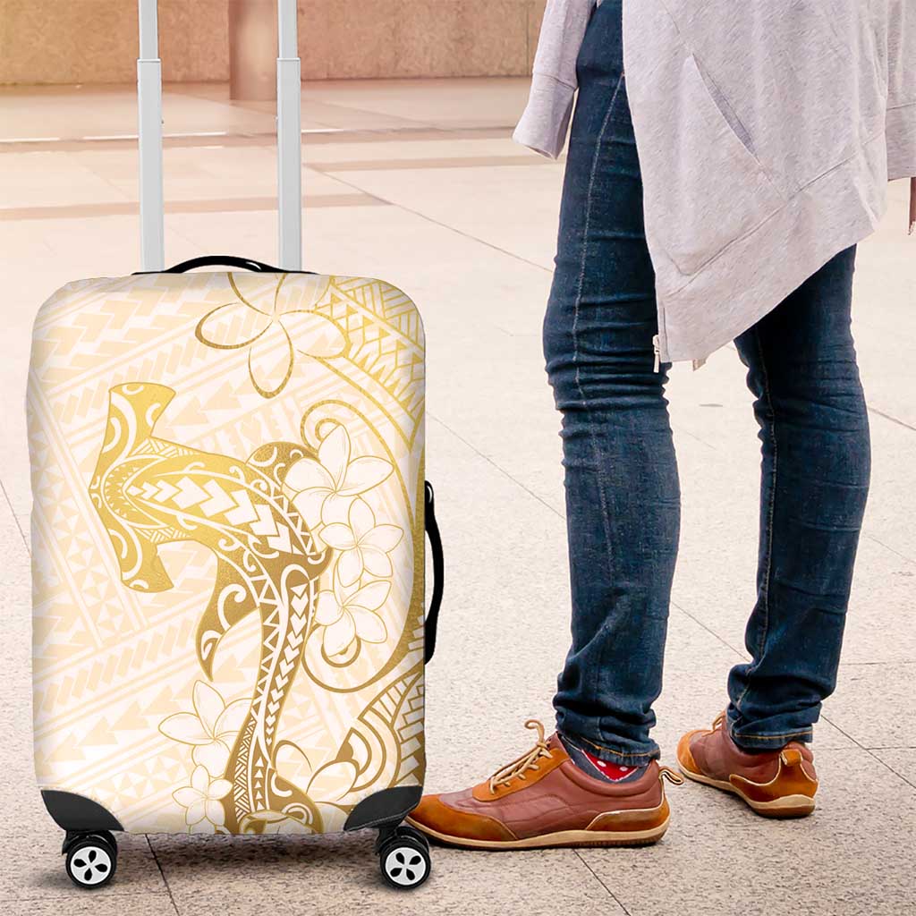 Gold and White Hawaii Luggage Cover Hammerhead Shark Tattoo Curve Polynesian - Polynesian Pride