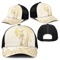 Gold and White Hawaii Mesh Trucker Cap Hammerhead Shark Tattoo Curve Polynesian - Polynesian Pride
