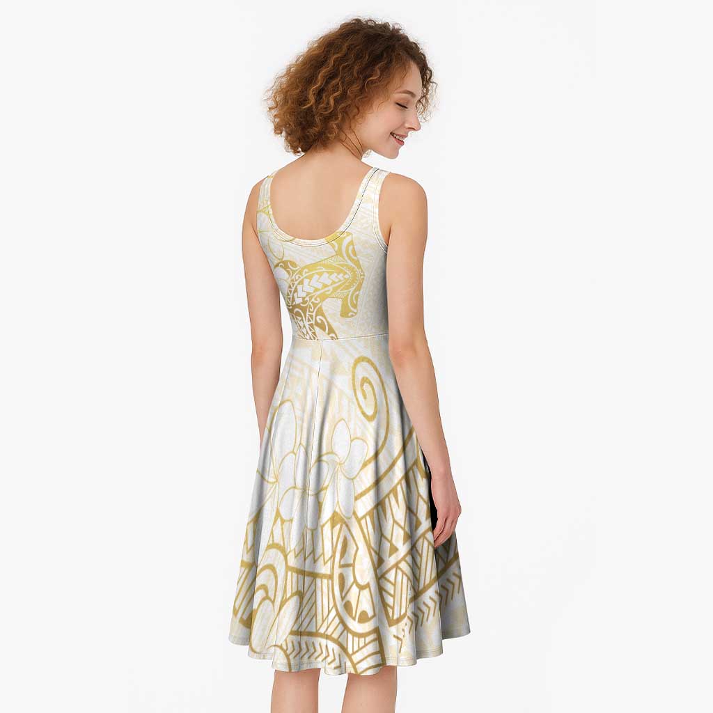 Gold and White Hawaii Midi Dress Hammerhead Shark Tattoo Curve Polynesian - Polynesian Pride