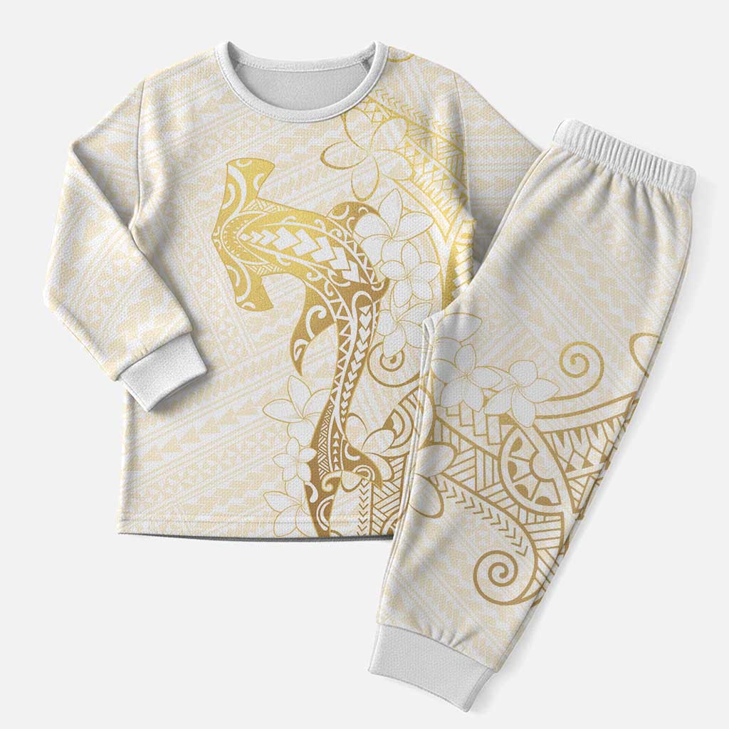 Gold and White Hawaii Christmas Pajama Set Hammerhead Shark Tattoo Curve Polynesian - Polynesian Pride