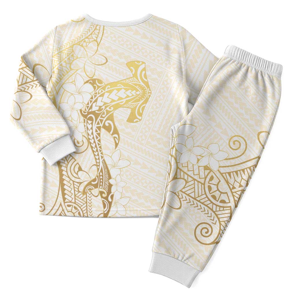 Gold and White Hawaii Christmas Pajama Set Hammerhead Shark Tattoo Curve Polynesian - Polynesian Pride