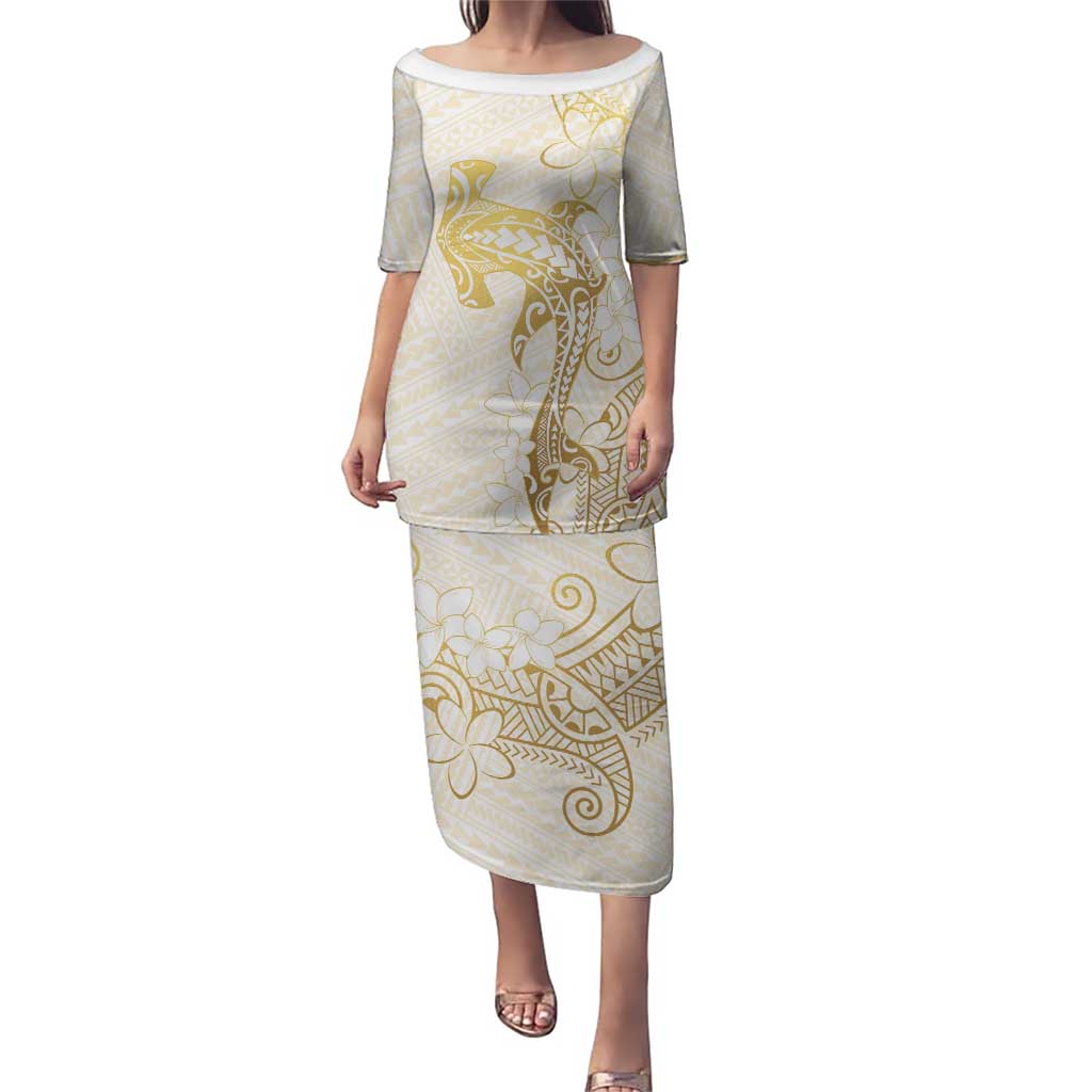 Gold and White Hawaii Puletasi Hammerhead Shark Tattoo Curve Polynesian - Polynesian Pride