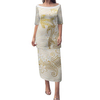 Gold and White Hawaii Puletasi Hammerhead Shark Tattoo Curve Polynesian - Polynesian Pride