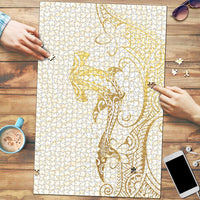 Gold and White Hawaii Puzzle Hammerhead Shark Tattoo Curve Polynesian - Polynesian Pride