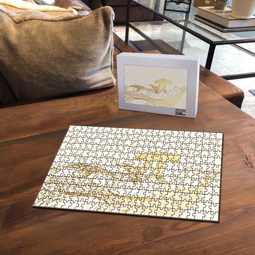 Gold and White Hawaii Puzzle Hammerhead Shark Tattoo Curve Polynesian - Polynesian Pride