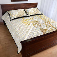 Gold and White Hawaii Quilt Bed Set Hammerhead Shark Tattoo Curve Polynesian - Polynesian Pride