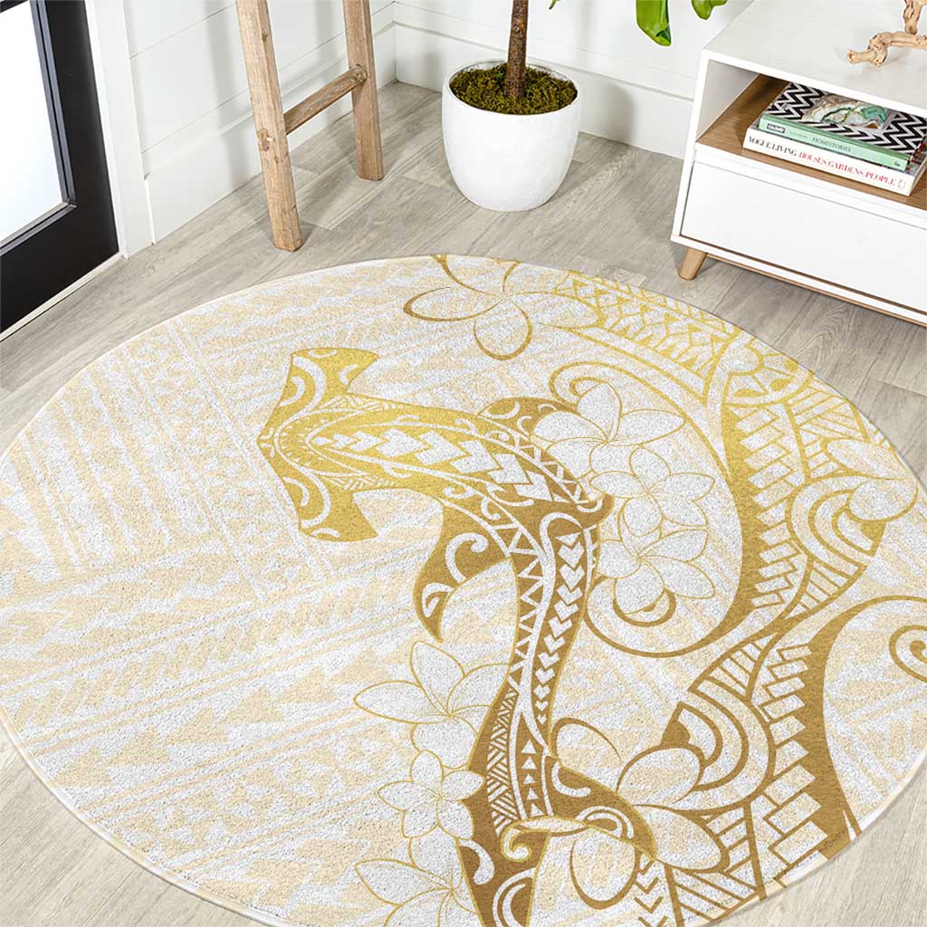 Gold and White Hawaii Round Carpet Hammerhead Shark Tattoo Curve Polynesian - Polynesian Pride