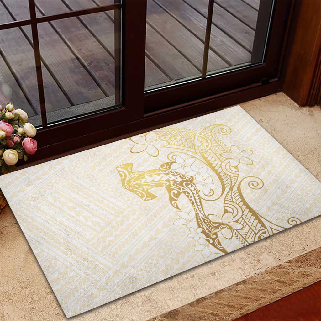 Gold and White Hawaii Rubber Doormat Hammerhead Shark Tattoo Curve Polynesian - Polynesian Pride