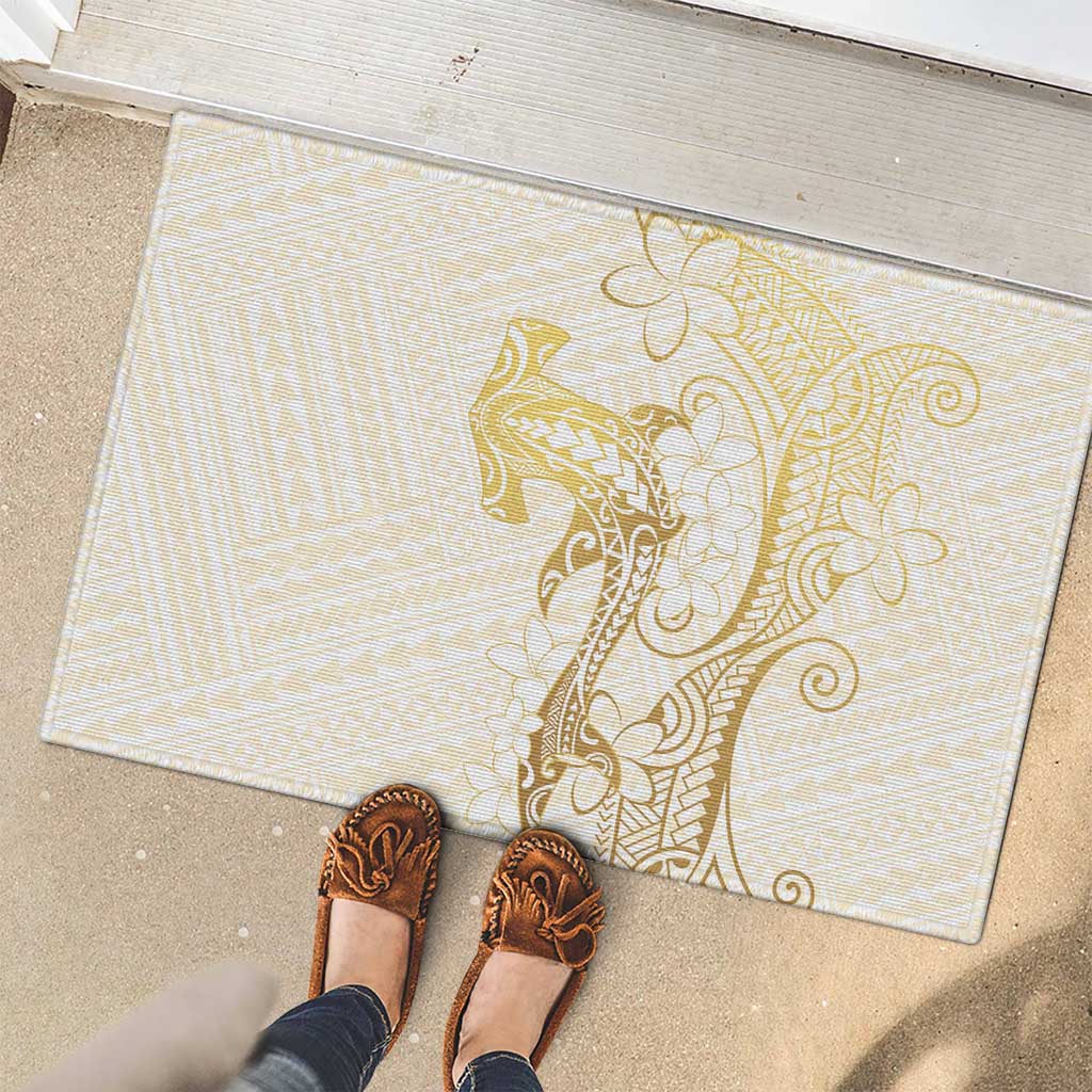 Gold and White Hawaii Rubber Doormat Hammerhead Shark Tattoo Curve Polynesian - Polynesian Pride