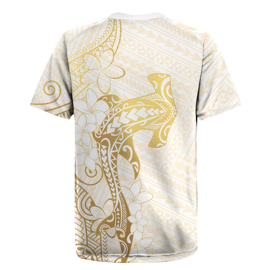 Gold and White Hawaii Rugby Jersey Hammerhead Shark Tattoo Curve Polynesian - Polynesian Pride