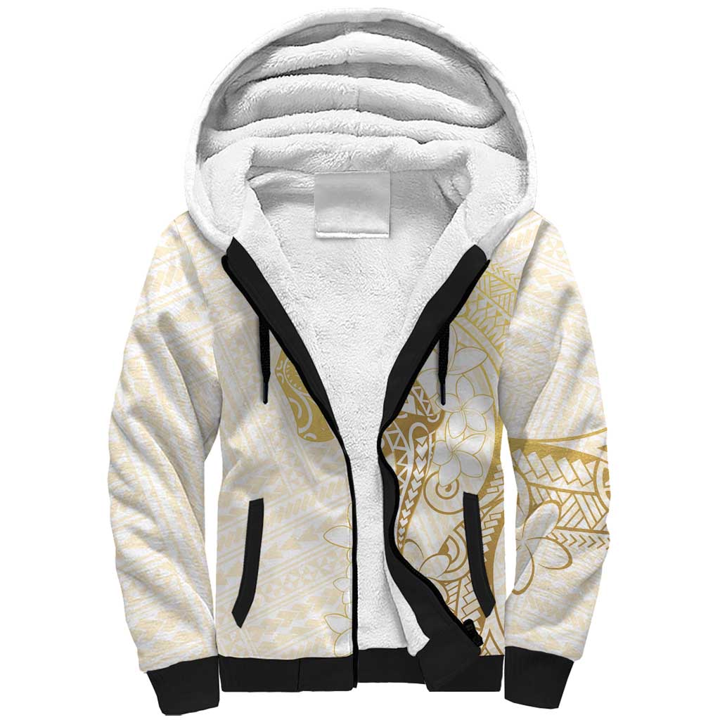 Gold and White Hawaii Sherpa Hoodie Hammerhead Shark Tattoo Curve Polynesian - Polynesian Pride