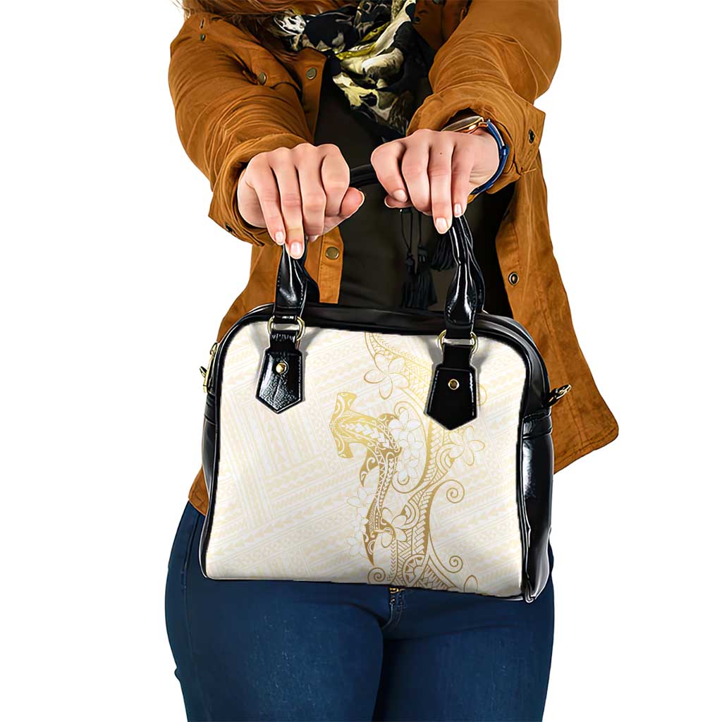 Gold and White Hawaii Shoulder Handbag Hammerhead Shark Tattoo Curve Polynesian - Polynesian Pride