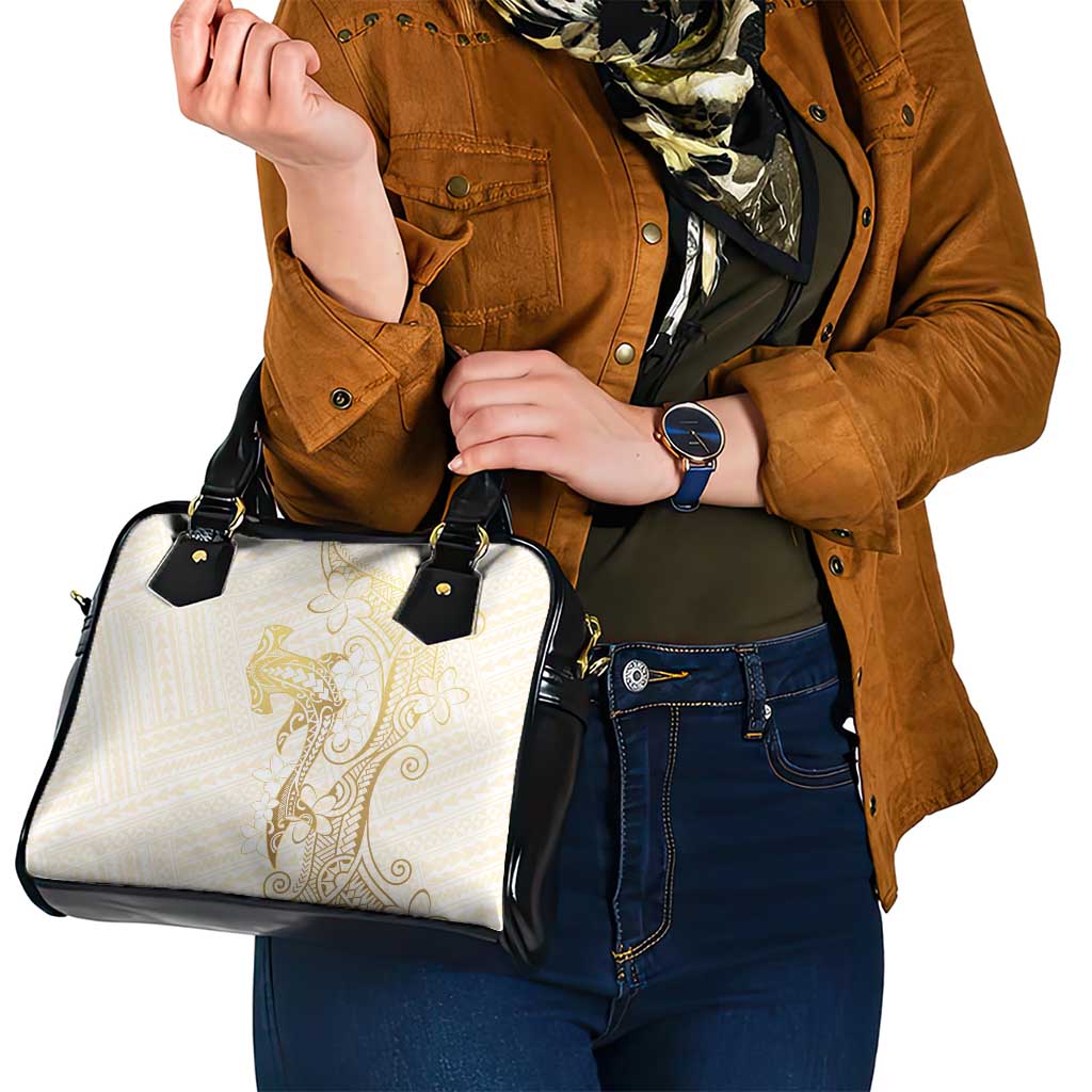 Gold and White Hawaii Shoulder Handbag Hammerhead Shark Tattoo Curve Polynesian - Polynesian Pride