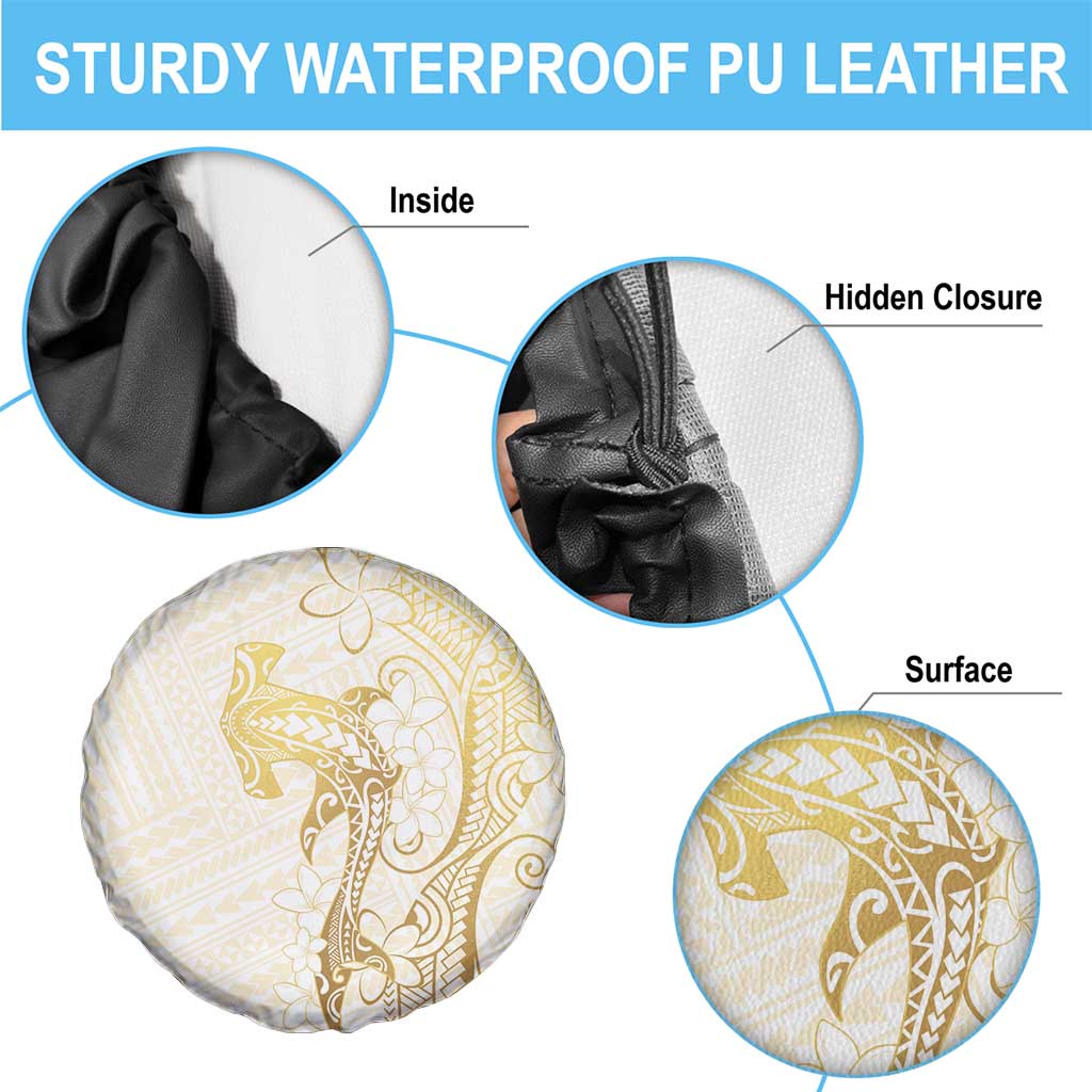 Gold and White Hawaii Spare Tire Cover Hammerhead Shark Tattoo Curve Polynesian - Polynesian Pride