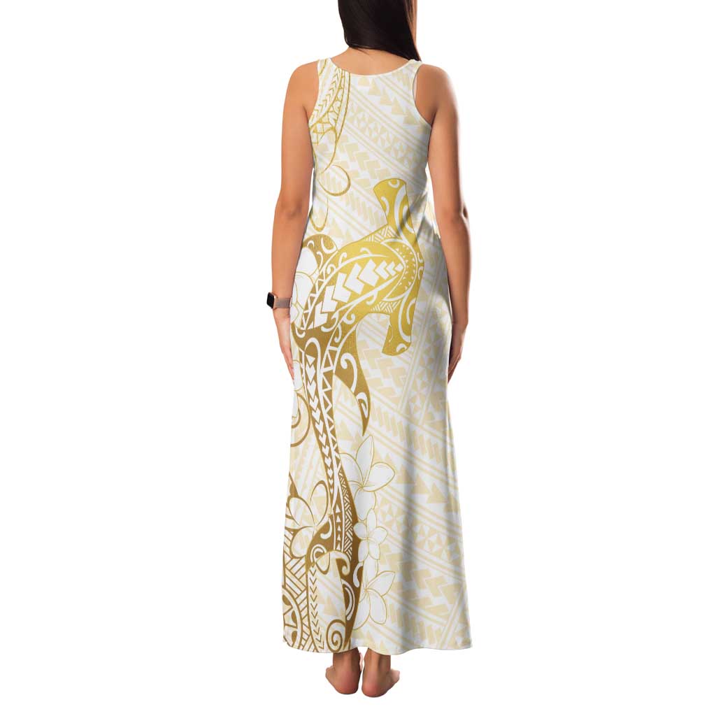 Gold and White Hawaii Tank Maxi Dress Hammerhead Shark Tattoo Curve Polynesian - Polynesian Pride