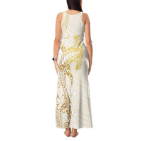 Gold and White Hawaii Tank Maxi Dress Hammerhead Shark Tattoo Curve Polynesian - Polynesian Pride