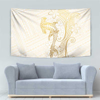Gold and White Hawaii Tapestry Hammerhead Shark Tattoo Curve Polynesian - Polynesian Pride
