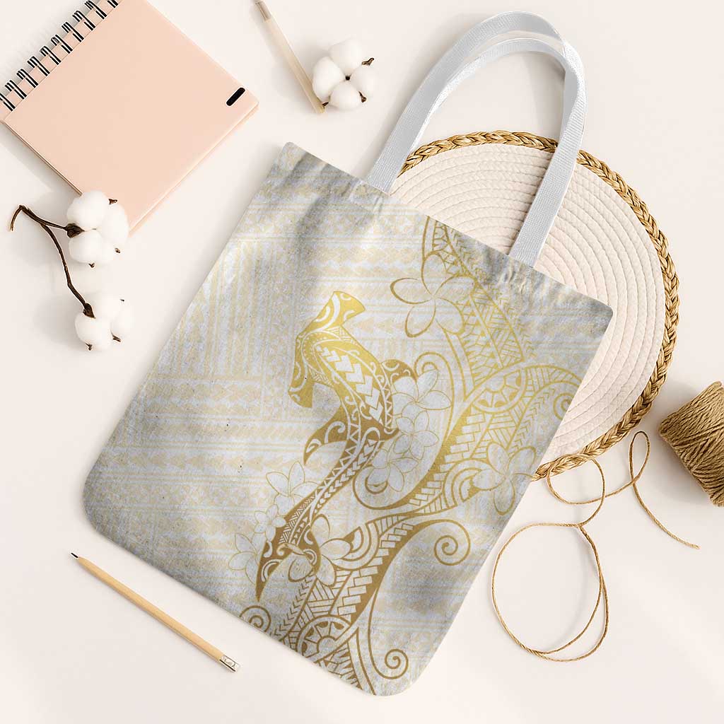 Gold and White Hawaii Tote Bag Hammerhead Shark Tattoo Curve Polynesian - Polynesian Pride